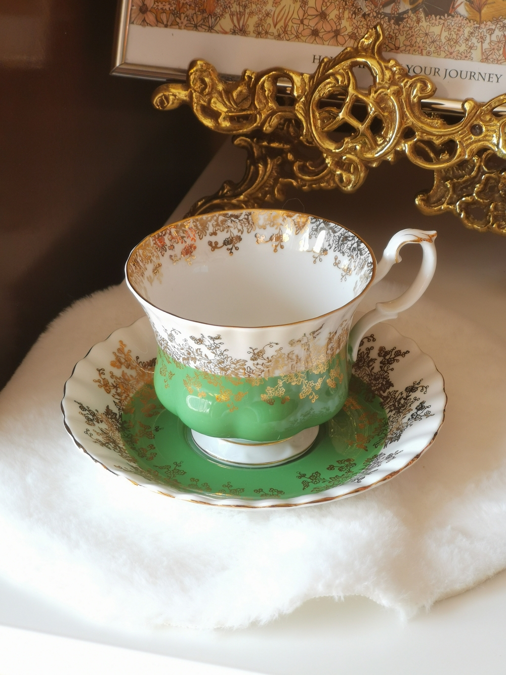 Vintage Royal Albert "Regal Series" Green and Gold Bone China Teacup and Saucer